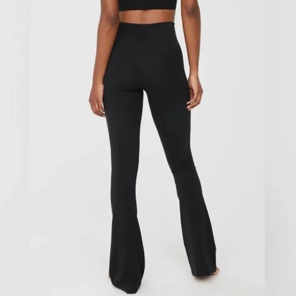 Aerie Real Me High Waist Thick Band Black Flare Pant Leggings Size L NWOT - Picture 1 of 7